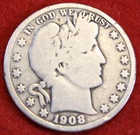 1908 Barber Half Dollar 90% Silver Coin Circulated BH561