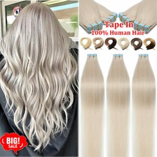 Blonde Seamless Tape In Human Hair Extensions Remy Russian Skin Weft Full Head U