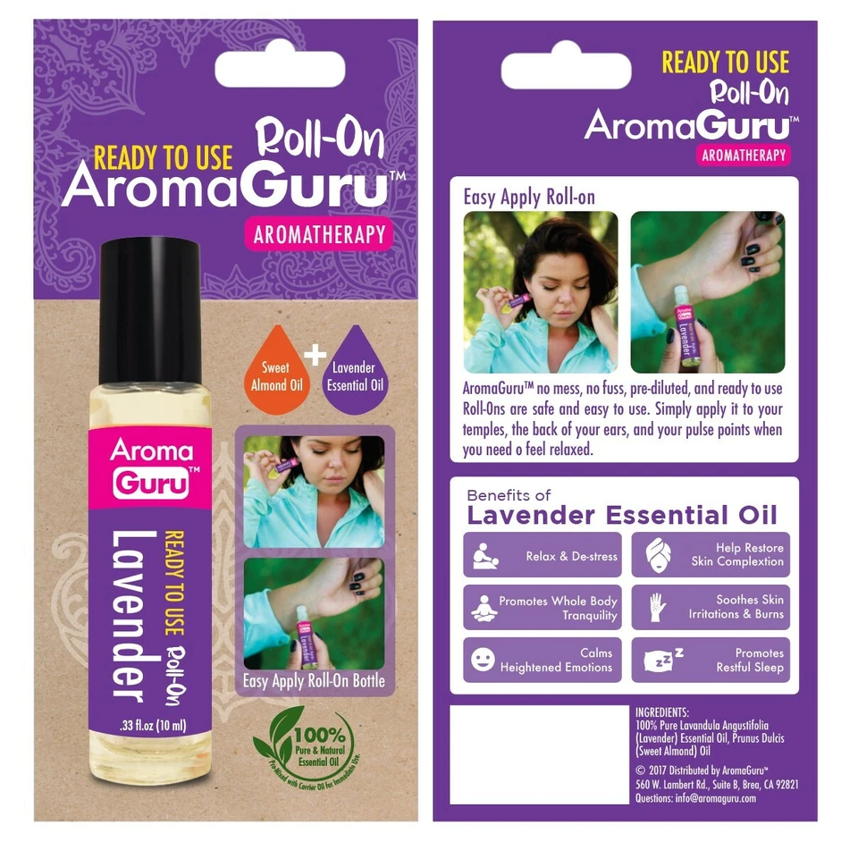 Guru Nanda Lavender Roll On Aroma - 100% Pure & Natural Essential Oil