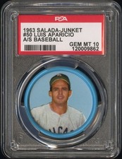 1963 Salada Baseball Coin Pin 50 LUIS APARICIO Chicago White Sox PSA 10 GEM MINT