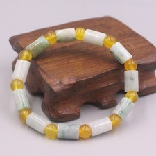 Natural Grade A Jade 8.5mm Jadeite Tube Bead Elastic Bracelet Fit Wrist 6.3inch