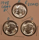 1948 P D S ROOSEVELT DIME GEM+ BU SET  ALL FULL BANDS KEY DATES! 480633