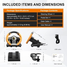 V3 Pro Dual Motor Vibration Steering Wheel & Foldable Pedals for Casual Racing