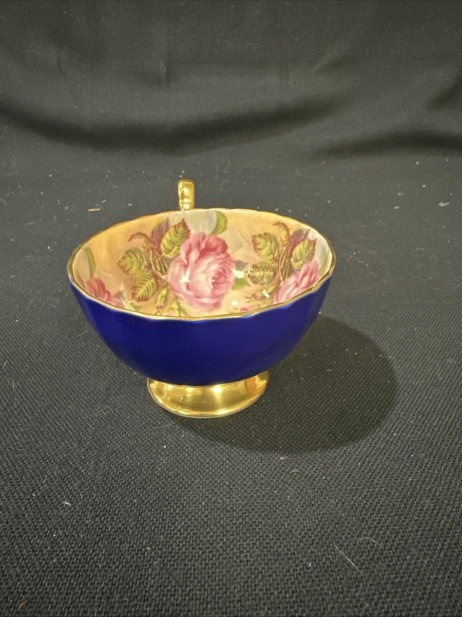 Aynsley J.A. Bailey 'Cabbage Rose' Tea Cup & Saucer in Cobalt Blue