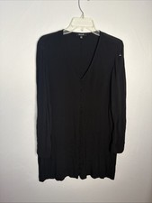 Madewell Women's XL Button-Front Black V-Neck Shirt Dress NWOT
