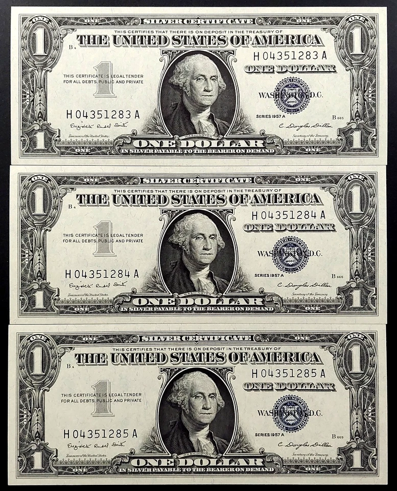 Lot of three CU 1957 A $1 Silver Certificates w/consecutive serial numbers! - Image 2 of 3