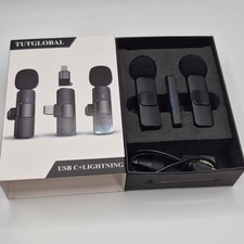 TUTGLOBAL Wireless Lavalier Microphone USB-C Lightning Plug and Play Black