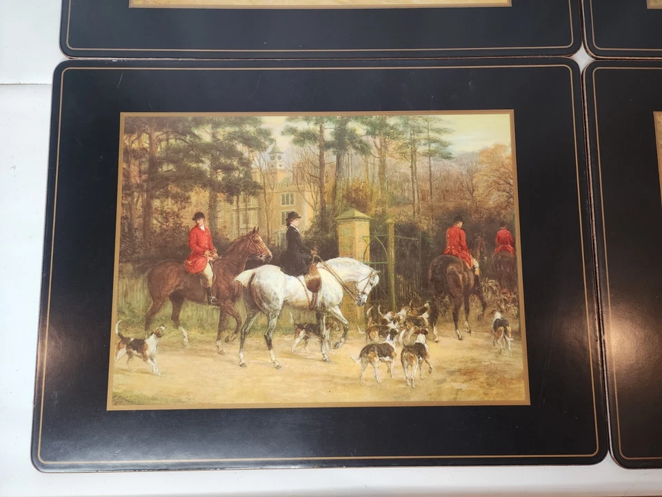 4pc Pimpernel Tally Ho Black Hunt Hounds Meet Table Cork Placemats England - Image 4 of 4