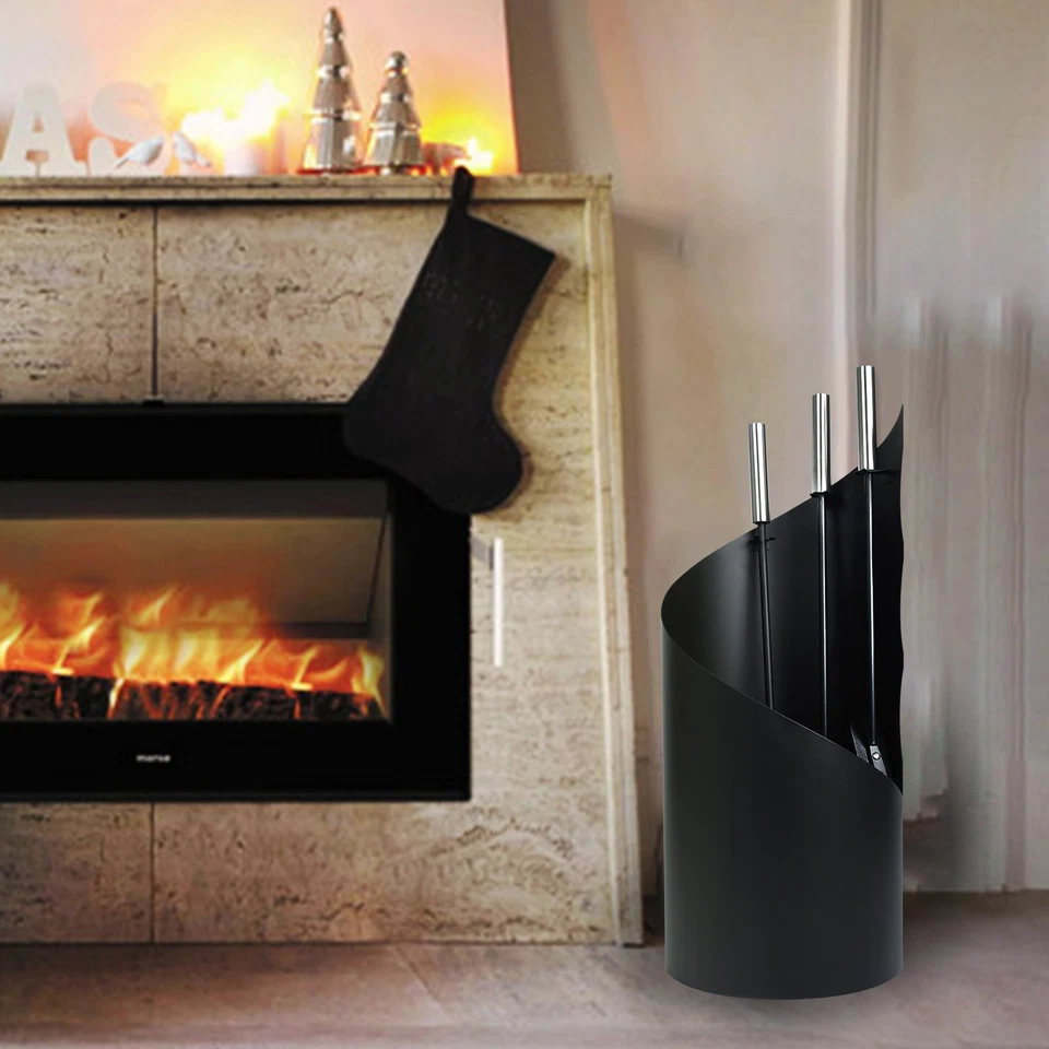 Kaminbesteck Modern 4 teilige Kamingarnitur Schwarz, 56x22x22 cm - Bild 3 von 4