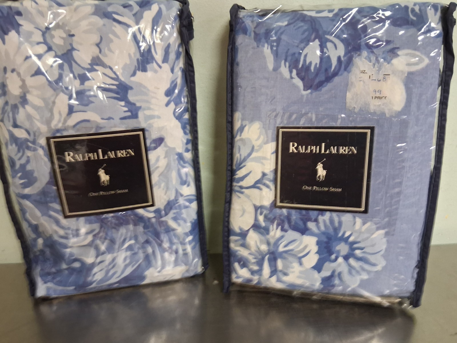 Vintage Ralph Lauren Grace-Blue & White Floral Euro Ruffled Pillow Sham-1985