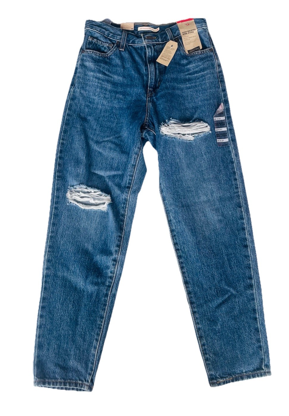 Womens 28w 27l Mid Wash Distressed Tapered New