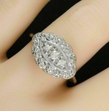 Antique Vintage Art Deco 1.2CT CZ Three Stone Bridal Wedding Ring In 925 Silver