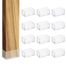 12 Pcs Chair Leg Protectors, 1 x 1.8 Inch Rectangle PVC Chair Leg Caps, Clear