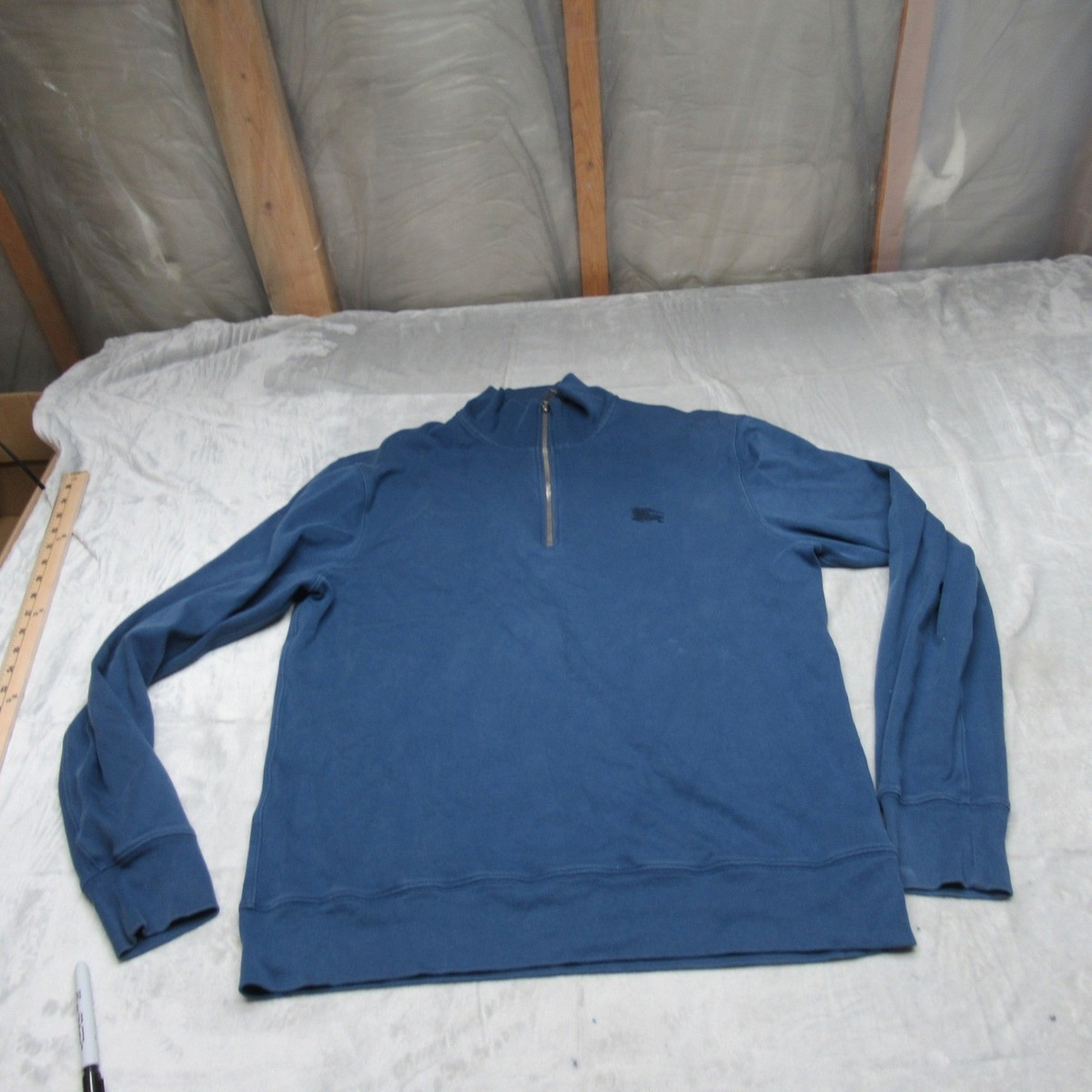 Burberry Brit Sweater Mens Large Blue Quarter Zip Pullover Quiet