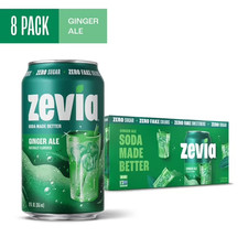 Zevia Zero Sugar, 0 Calorie Caffeine-Free Ginger Ale Soda Pop, 12 fl oz, 8 Pack