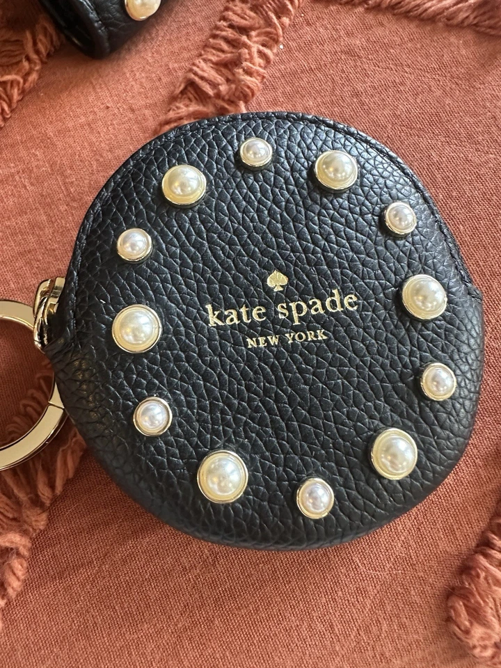 kate spade 黑色天鹅绒皮革珍珠钱包硬币袋套装 — 第 3/4 张图片
