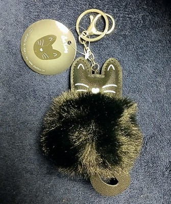 Cat Lady Box - Black Cat Puff Keychain - With Clip And Keyring
