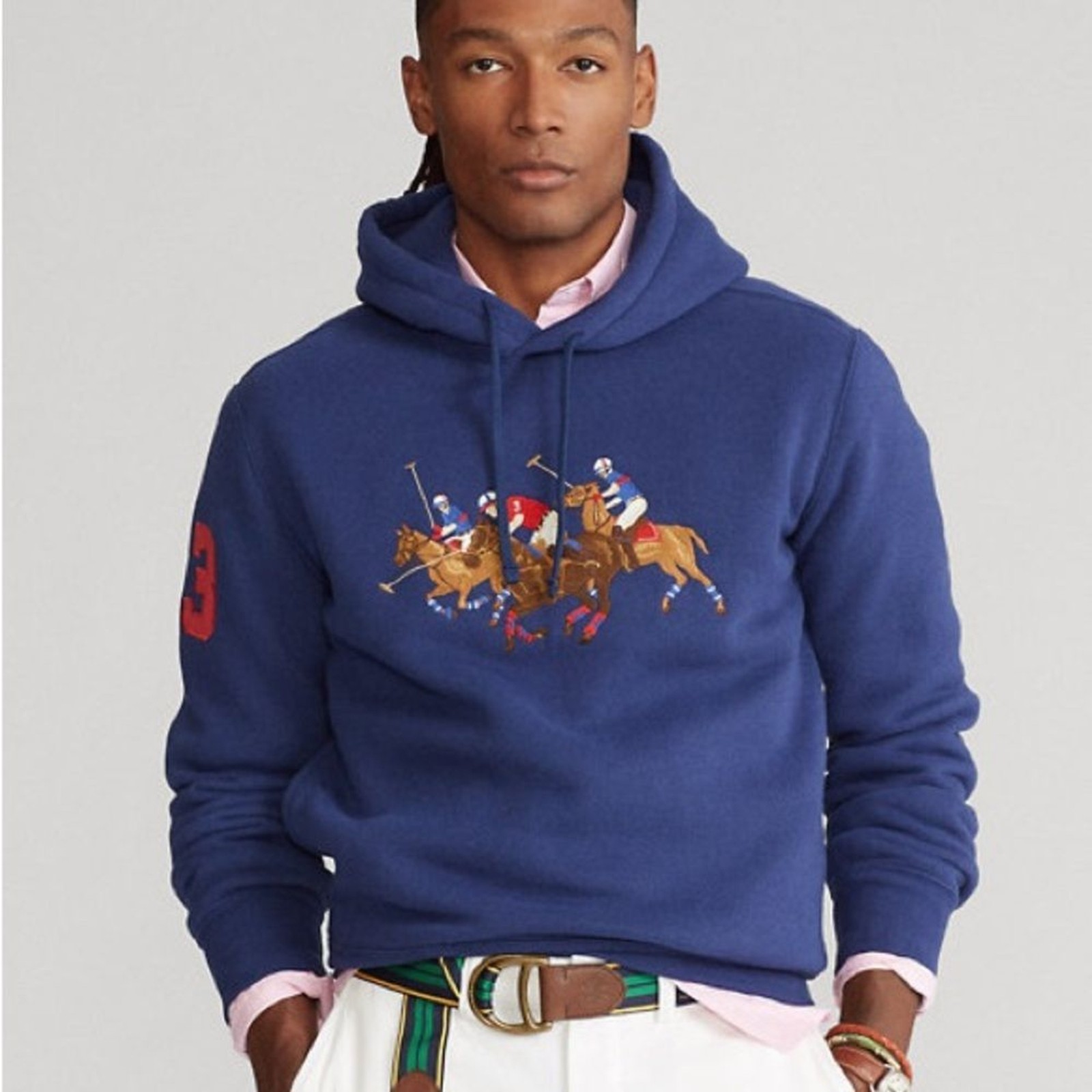 Polo Ralph Lauren Triple Pony Fleece Navy Felpa con Cappuccio Uomo 4XL Misto Cotone Poliestere