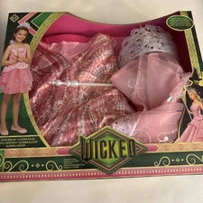Wicked Glinda Halloween Costume Pink Dress Tiara & Wand Girls Size 4-6x Dress Up