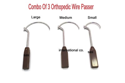 Orthopedic Wire Passer with Handle combo of 3 pcs small medium and large