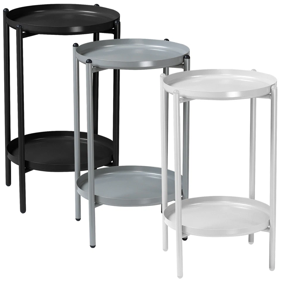 50cm 2-Tier Round Metal Side End Table Living Room With Shelf Bedside Nightstand