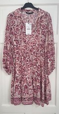 ZARA PINK ECRU FLORAL PRINT JOHNNY COLLAR MINI RUFFLED HEM DRESS SIZE L BNWT