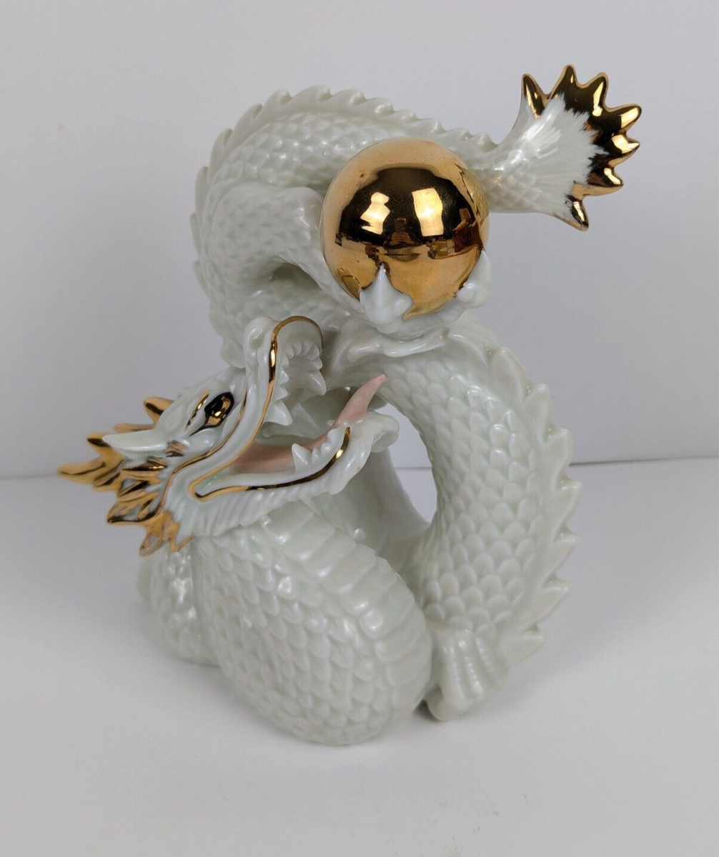 Vintage Yoshimi K White & Gold Dragon Sea Serpent Porcelain