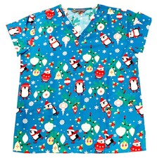 Women's Christmas Ultra Soft Medical Scrub Skating Penguins Black S