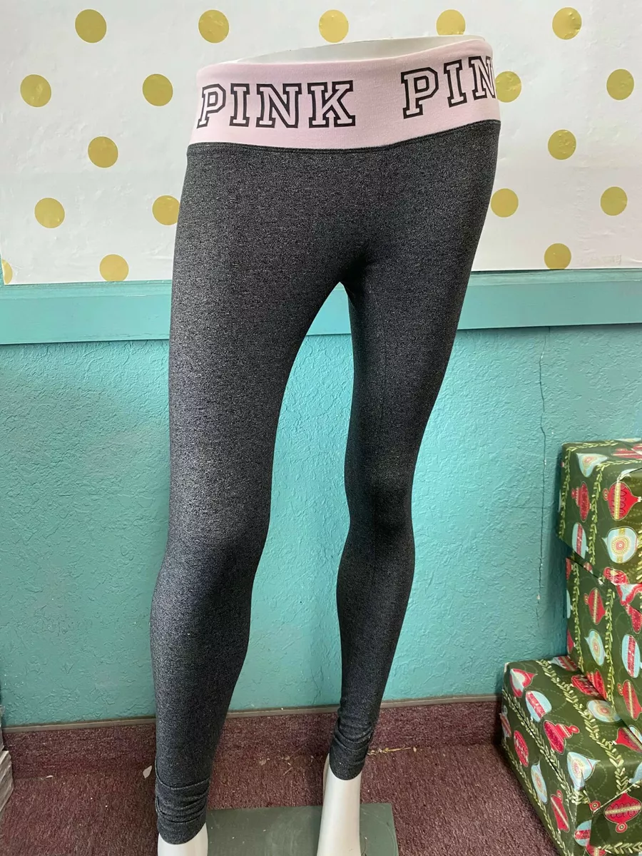 Victoria's Secret Pink Flat Waist Logo Band Yoga Legging Dark Gray NWT