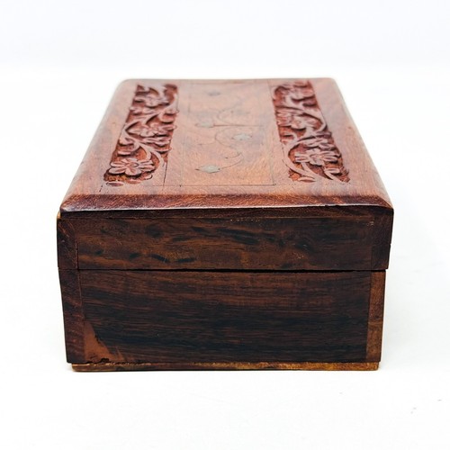 Vintage Floral Pattern Wood Carved Jewellery Box Case Red Lining Flower Wooden - Picture 10 of 19