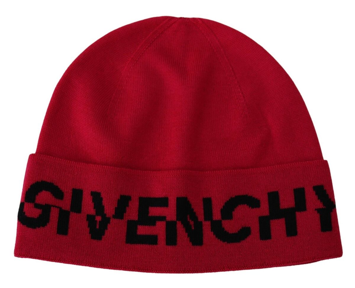 GIVENCHY Paris Pink Wool Hat Logo Beanie Unisex Men Women One Size