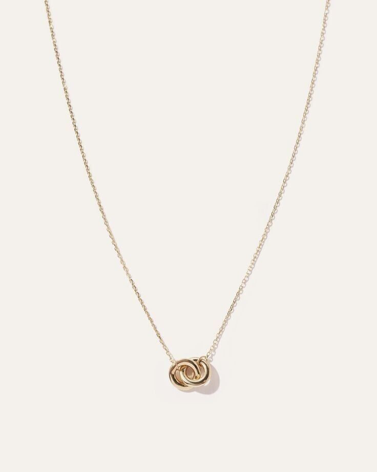 10K Yellow Gold With Interlocking Circle Pendant Chain Necklaces For Women's