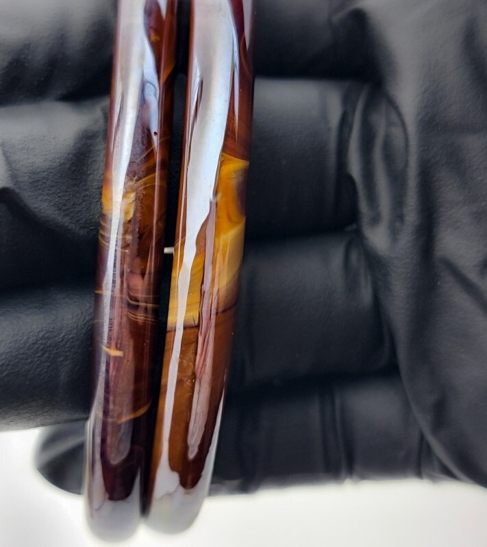 Tortoise Shell Glass Bracelets w AB Metallic Fini… - image 6