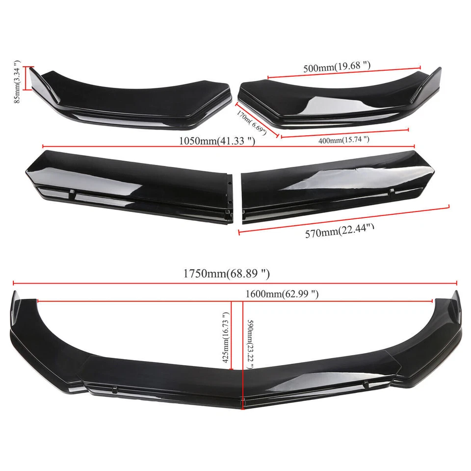 For Ford Edge SE SEL ST 2007-2023 22 Glossy Front Bumper Lip Splitter Spoiler CO Foto 4 de 4