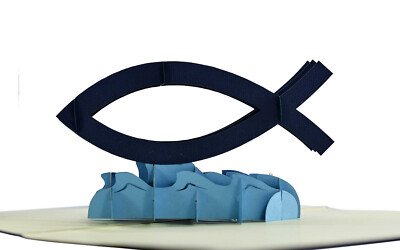 3D POP UP Klappkarte *Christenfisch* Fisch Kunst Symbol Christentum Kirche NEU