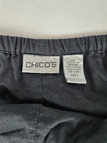 Chicos Black Midi Skirt Boho Artistic Embroidered Festival Size 2 (Large) - Picture 3 of 5