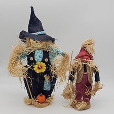 Set of 2 Scarecrows Fall Halloween Decor Medium Sized Standing Ornaments 10"-14"