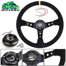 14" Suede Deep Dish Steering Wheel with Hub Adapter For Honda Civic 92-95 EG