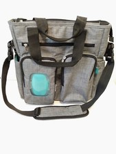 Little Journey Gray Changing Pad Wipes Container Zip Shoulder Strap Diaper Bag