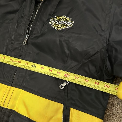 Harley Davidson Womens Biker Jacket L Black & Yellow Waterproof Nylon Zip EUC - Picture 5 of 6