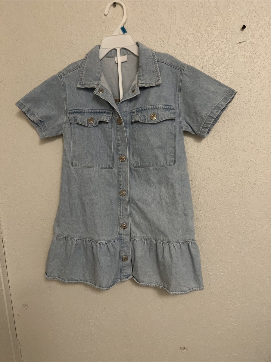 Girls Zara Denim Dress Size 7 Blue Button Down Short Sleeve 100% Cotton |  eBay