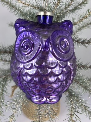 Purple NWT Two/'s Company 4/" Glass Owl Ornament Naturally Distressed