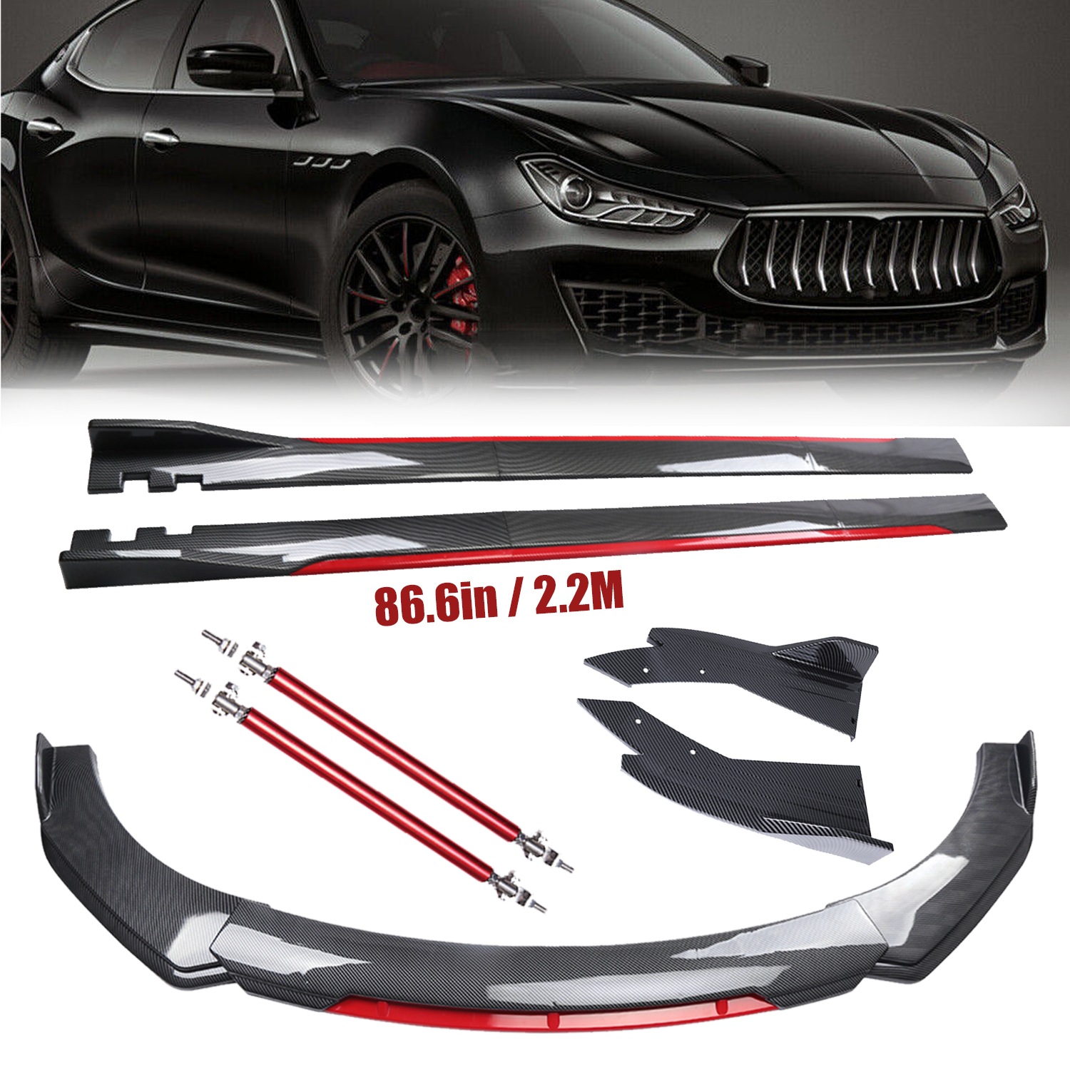 Front Bumper Lip Spoiler Side Skirt Carbon Fiber For Maserati Ghibli Body Kit