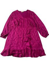 Michael Michael Kors Women's Deep Fuchsia V-Neck Short Ruffle Dress Plus Size 2X