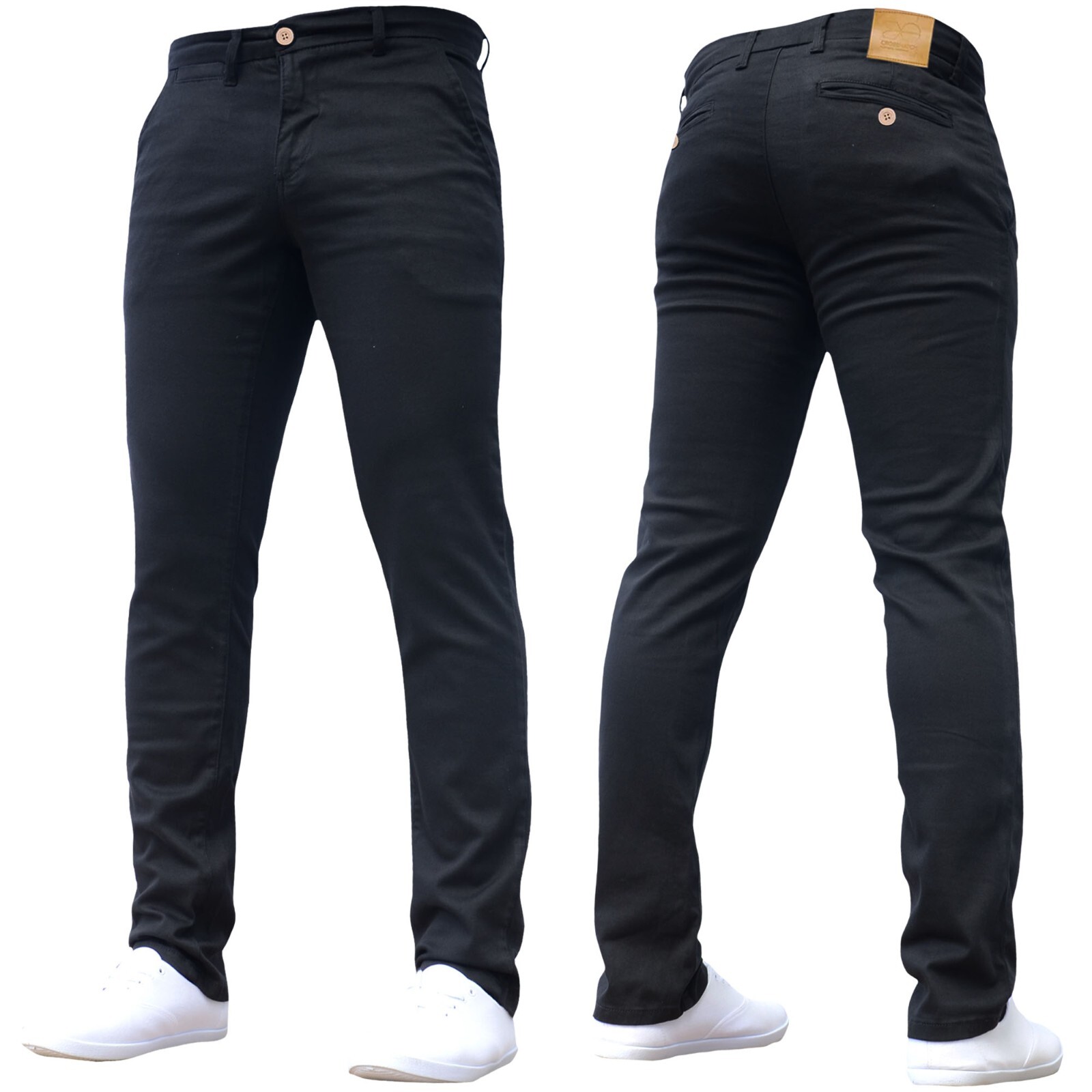 CROSSHATCH Mens Stretch Slim Fit Chinos Designer Work Cheap Pants Jeans ...