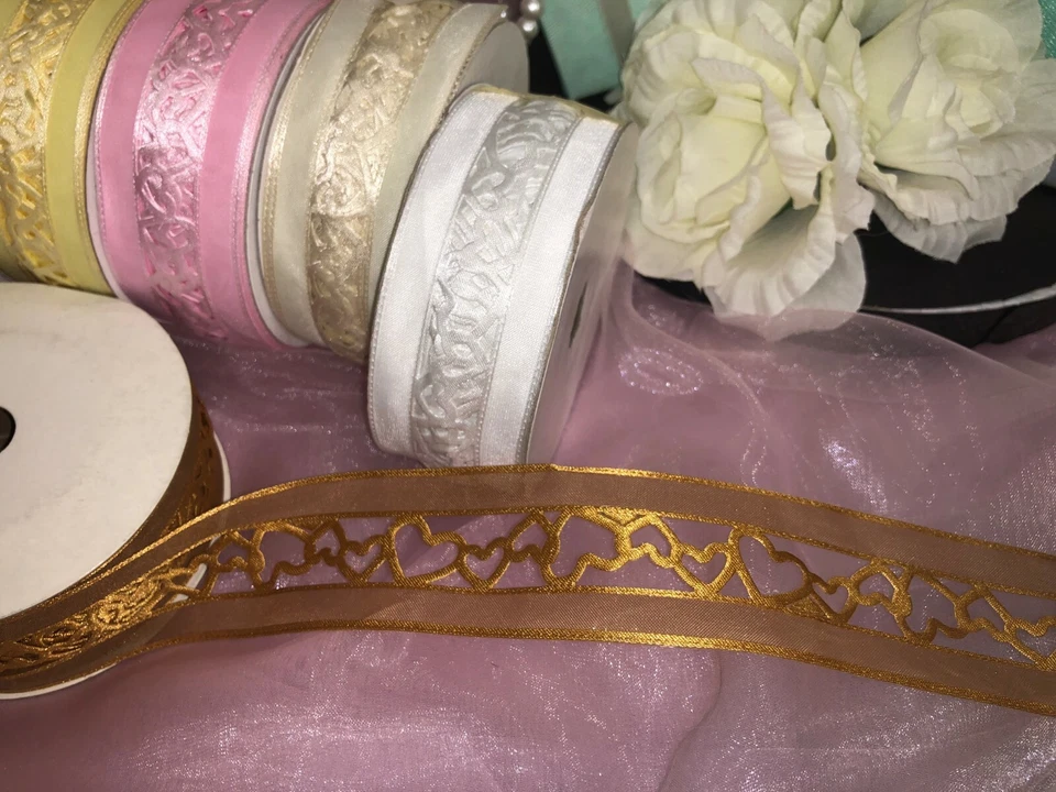 Love of you Heart Sheer Organza Ribbon 1 1/2" Heart Cut-out BYR-130 10 Yards - Image 2 of 2