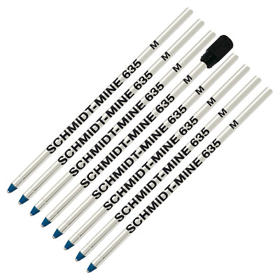8 X - Schmidt 635 Mini D1 Ball Pen Refill with Plastic Refill Holder, Blue