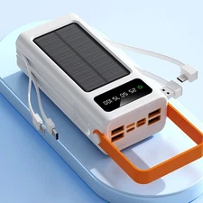 900000mAh Solar Power Bank Fast Charging Built in  Cables External Battery Pack