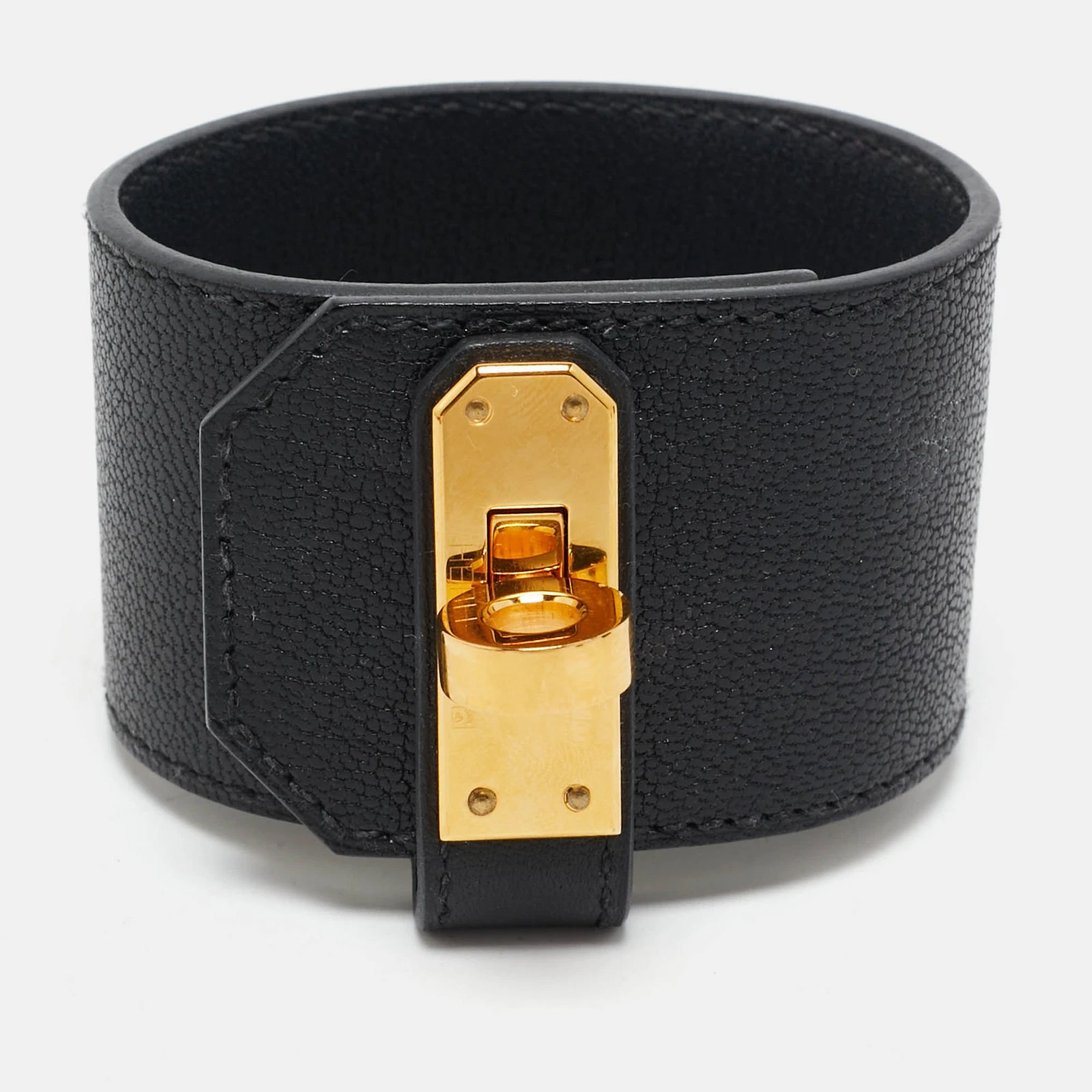 HERMÈS Bracciale Hermes Kelly Twist in pelle nera placcato oro modello grande