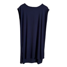Eileen Fisher Navy Blue Viscose Blend Sleeveless Dress Asymmetrical Hem Small